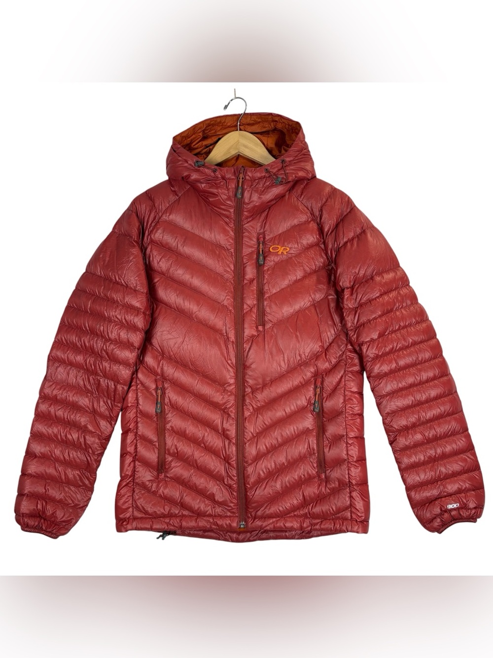 Outdoor Research Mens Illuminate Down Hoody Puffer Jacket Sz M Red 800 Fill